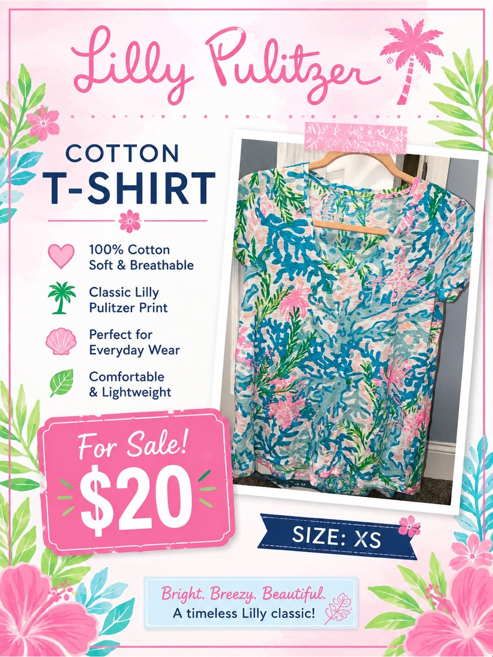 Lilly Pulitzer Short Sleeve Tee in Blue, Pink & Green Tropical Print
